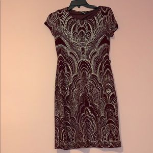 Red and gold shimmer mini dress